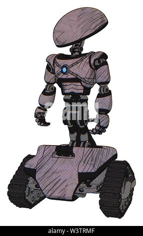 Automat mit Elementen: Kuppel Kopf, Brust exoshielding, blaue Energie Kern, Tank Titel. Material: dunkle Skizze Linien. Situation: Stehend... Stockfoto