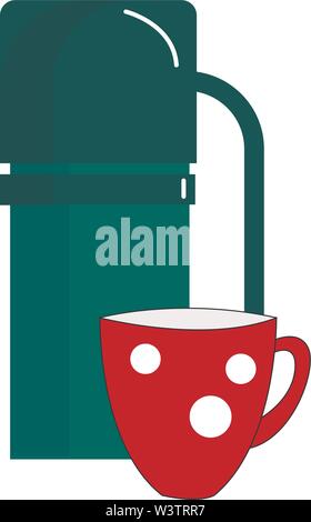Thermoskanne und eine Schale, Illustration, Vektor auf weißem Hintergrund. Stock Vektor