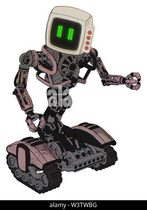 Bot, die Elemente enthalten: alte Computer Monitor, pixel Linie Augen, rote Tasten, schwere obere Brust, keine Brust plating, Tank Titel. Material: Puder Pink. Stockfoto