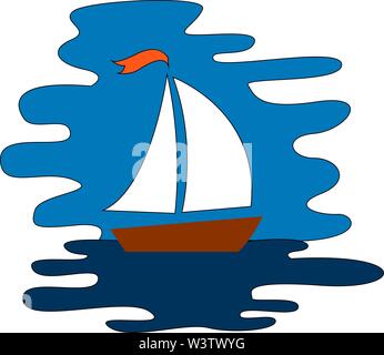 Segelboot auf dem Meer, Illustration, Vektor auf weißem Hintergrund. Stock Vektor