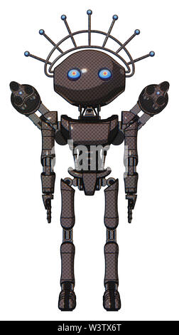 Cyborg Elemente enthalten: Oval breiter Kopf, blaue Augen, Techno halo Ornament, Licht Brust Brust exosuit exoshielding, Ultraleicht, minigun Zurück... Stockfoto