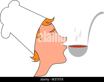 Cook Weinprobe Mahlzeit, Illustration, Vektor auf weißem Hintergrund. Stock Vektor