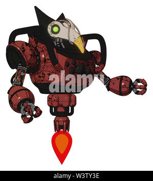 Roboter, die Elemente enthalten: Vogel Schädel Kopf, grüne Augen, robobeak Design, schwere obere Brust, Brust Facettenaugen, Jet Propulsion. Material: Grunge... Stockfoto