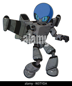 Automat mit Elementen: grau Alien style Kopf, blaue Augen reiben, blauen Helm, Licht, Prototyp exoplate exoshielding Brust Brust, Stellarer jet... Stockfoto
