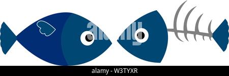 Fisch und fishbone, Illustration, Vektor auf weißem Hintergrund. Stock Vektor