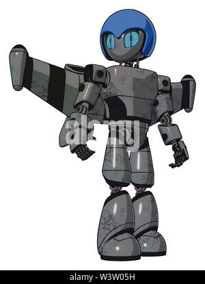 Automat mit Elementen: grau Alien style Kopf, blaue Augen reiben, blauen Helm, Licht, Prototyp exoplate exoshielding Brust Brust, Stellarer jet... Stockfoto