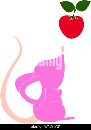 Rosa kleine Maus, Illustration, Vektor auf weißem Hintergrund Stock Vektor