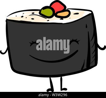 Happy Sushi Roll, Illustration, Vektor auf weißem Hintergrund Stock Vektor