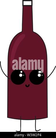 Süße Flasche Wein, Illustration, Vektor auf weißem Hintergrund Stock Vektor
