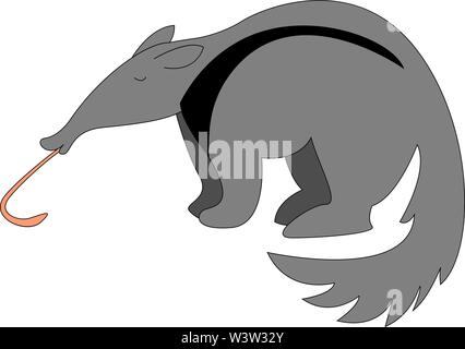 Ameisenbär mit langer Deichsel, Illustration, Vektor auf weißem Hintergrund. Stock Vektor