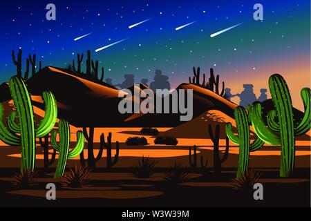 Ein Vektor Illustration der Wüste Kaktus nächtliche Landschaft Natur Stock Vektor