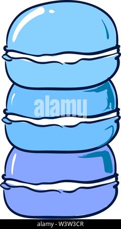 Drei blaue Macarons, Illustration, Vektor auf weißem Hintergrund. Stock Vektor