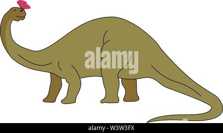 Brontosaurus mit Schmetterling, Illustration, Vektor auf weißem Hintergrund. Stock Vektor
