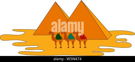 Kamele und Pyramiden, Illustration, Vektor auf weißem Hintergrund. Stock Vektor