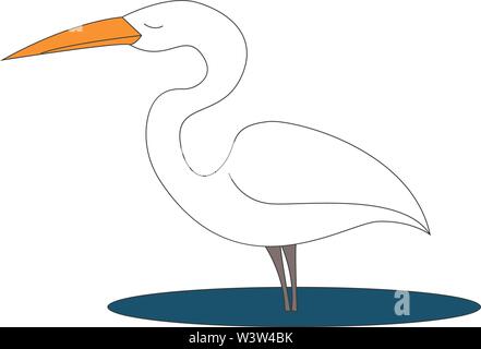 Egret in Wasser, Illustration, Vektor auf weißem Hintergrund. Stock Vektor