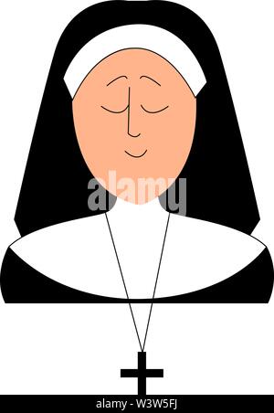 Sleepy Nonne, Illustration, Vektor auf weißem Hintergrund. Stock Vektor