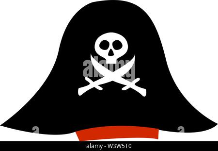 Schwarz Piraten Hut, Illustration, Vektor auf weißem Hintergrund. Stock Vektor
