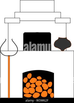 Russische alte Herd, Illustration, Vektor auf weißem Hintergrund. Stock Vektor