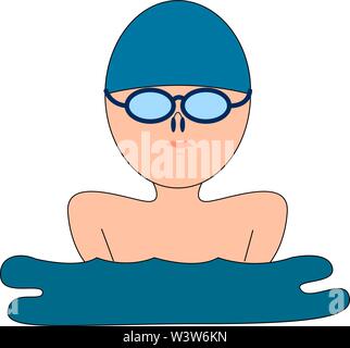 Schwimmer mit Brille, Illustration, Vektor auf weißem Hintergrund. Stock Vektor