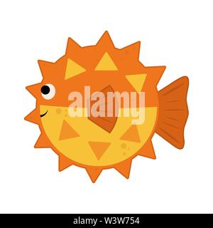 Orange globefish auf weißem Hintergrund. Cute Vector Illustration cartoon Fisch Fugu. Stock Vektor