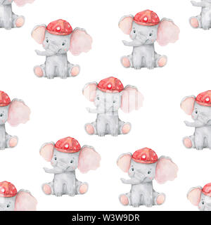 Süße Elefant Muster. Nahtlose Hintergrund mit Pink Elephant cartoon Charakter. Minimale baby oder kinder drucken Design. Mädchen Kinderzimmer. Stockfoto