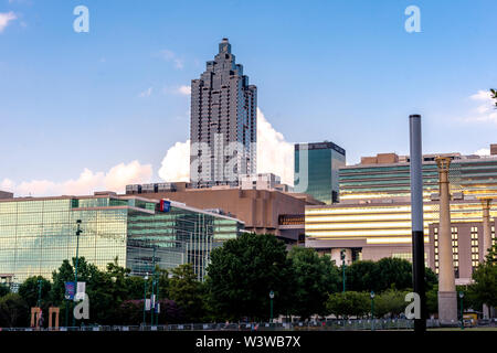 Sonnenuntergang in Atlanta at Centennial Olympic Park Stockfoto