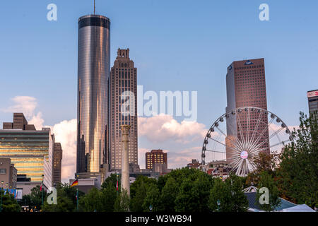 Sonnenuntergang in Atlanta at Centennial Olympic Park Stockfoto