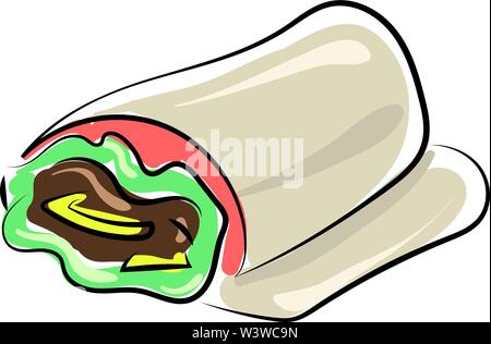 Shawarma Zeichnung, Illustration, Vektor auf weißem Hintergrund. Stock Vektor