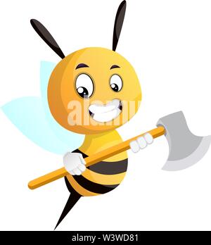 Biene Holding eine Axt, Illustration, Vektor auf weißem Hintergrund. Stock Vektor