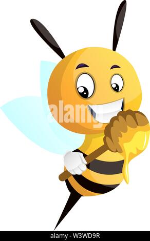 Biene holding Honig Pendelarm, Illustration, Vektor auf weißem Hintergrund. Stock Vektor