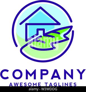 Simple Green House Logo, grünes Blatt mit thin line Haus logo Vektor Stock Vektor