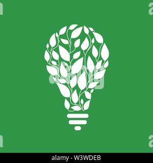 Grünes Blatt mit Glühbirne Konzept für frische Idee, Energie Eco logo Konzept speichern Stock Vektor