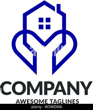 Abstrakte Linien Haus und Herz logo Vektor, Home Care logo Vektor Stock Vektor