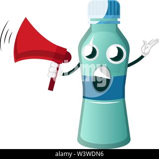 Die Flasche ist mit Megaphon, Illustration, Vektor auf weißem Hintergrund. Stock Vektor