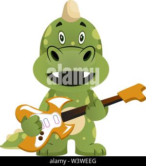 Green Dragon spielt Gitarre, Illustration, Vektor auf weißem Hintergrund. Stock Vektor