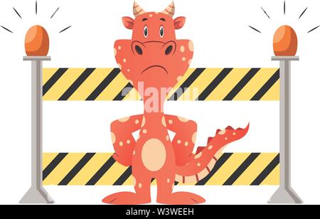 Red Dragon ist halt Straße geschlossen, Illustration, Vektor auf weißem Hintergrund. Stock Vektor