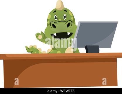 Green Dragon ist gerade am Bildschirm, Illustration, Vektor auf weißem Hintergrund. Stock Vektor