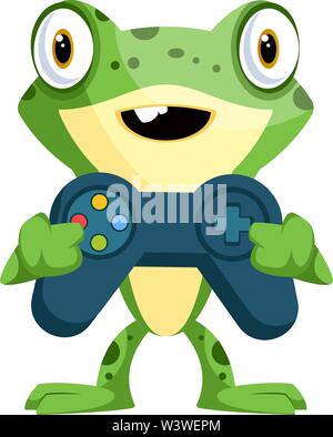 Cute Baby Frosch mit einem Joystick, Illustration, Vektor auf weißem Hintergrund. Stock Vektor