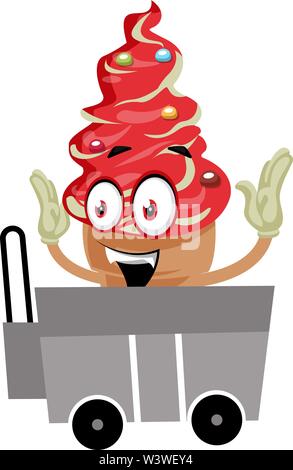 Eis in Gepäckwagen, Illustration, Vektor auf weißem Hintergrund. Stock Vektor