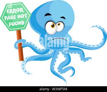 Octopus mit Fehler 404, Illustration, Vektor auf weißem Hintergrund. Stock Vektor
