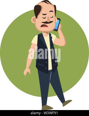 Mann mit Handy, Illustration, Vektor auf weißem Hintergrund. Stock Vektor