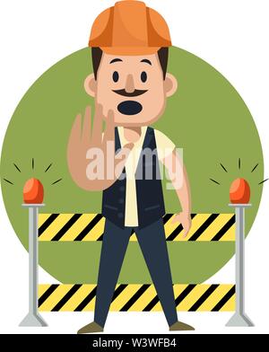 Mann auf Construction Yard, Illustration, Vektor auf weißem Hintergrund. Stock Vektor