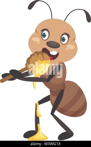 Ant essen Honig, Illustration, Vektor auf weißem Hintergrund. Stock Vektor