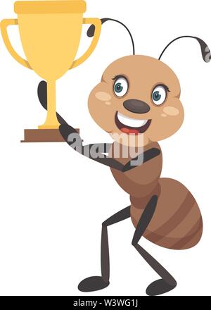 Ant holding Trophäe, Illustration, Vektor auf weißem Hintergrund. Stock Vektor