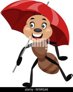 Ant mit Schirm, Abbildung, Vektor auf weißem Hintergrund. Stock Vektor