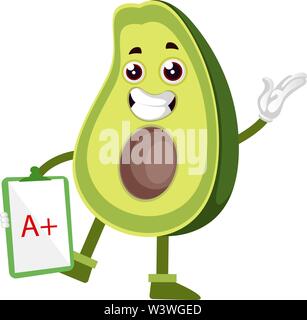 Avocado mit guten Grad, Illustration, Vektor auf weißem Hintergrund. Stock Vektor