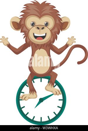 Affe mit Uhr, Illustration, Vektor auf weißem Hintergrund. Stock Vektor