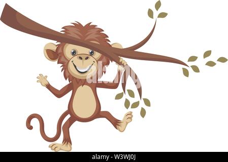 Affe auf einem Zweig, Illustration, Vektor auf weißem Hintergrund. Stock Vektor