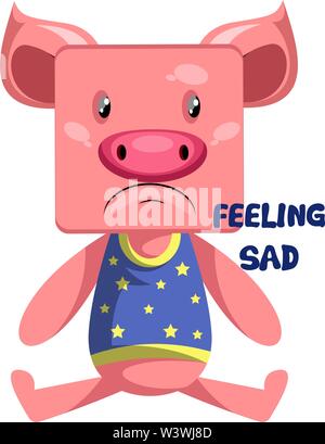 Schwein traurig, Illustration, Vektor auf weißem Hintergrund. Stock Vektor