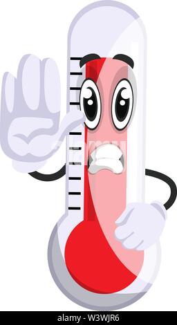 Thermometer mit STOP-Schild, Illustration, Vektor auf weißem Hintergrund. Stock Vektor